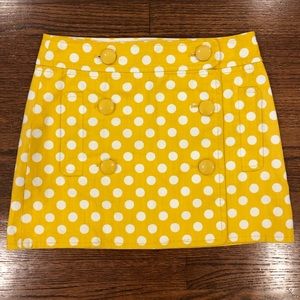 J Crew skirt, white and yellow polka dot w pockets